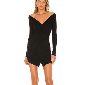 Superdown Thali Black Ribbed Long Sleeve V-Neck Faux Wrap Mini Dress Sz S